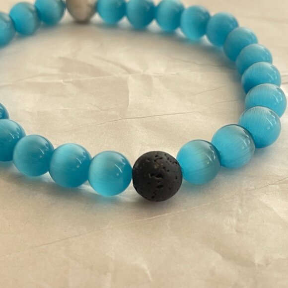 Hamoery Blue Cat Eye & Lava Stone Bracelet - Picture 3 of 14